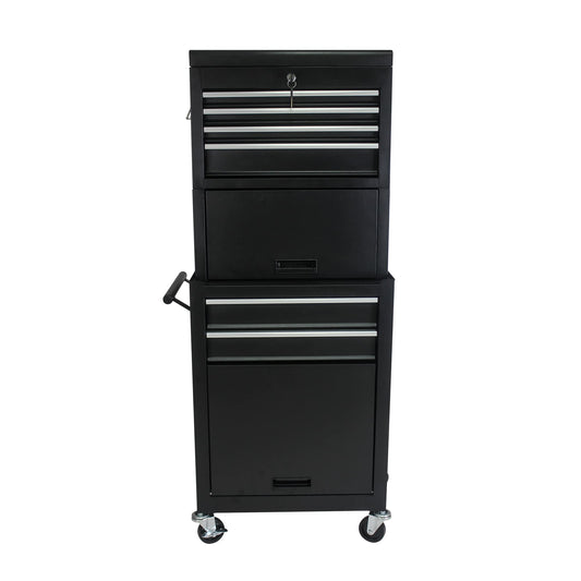 GDFStudio 20.87" Detachable 6-Drawer Rolling Tool Chest with Bottom Cabinet, Lockable Metal Tool Cabinet with Wheels, Hanging Panel, Side Handles, Garage Workshop Storage Cart, Black