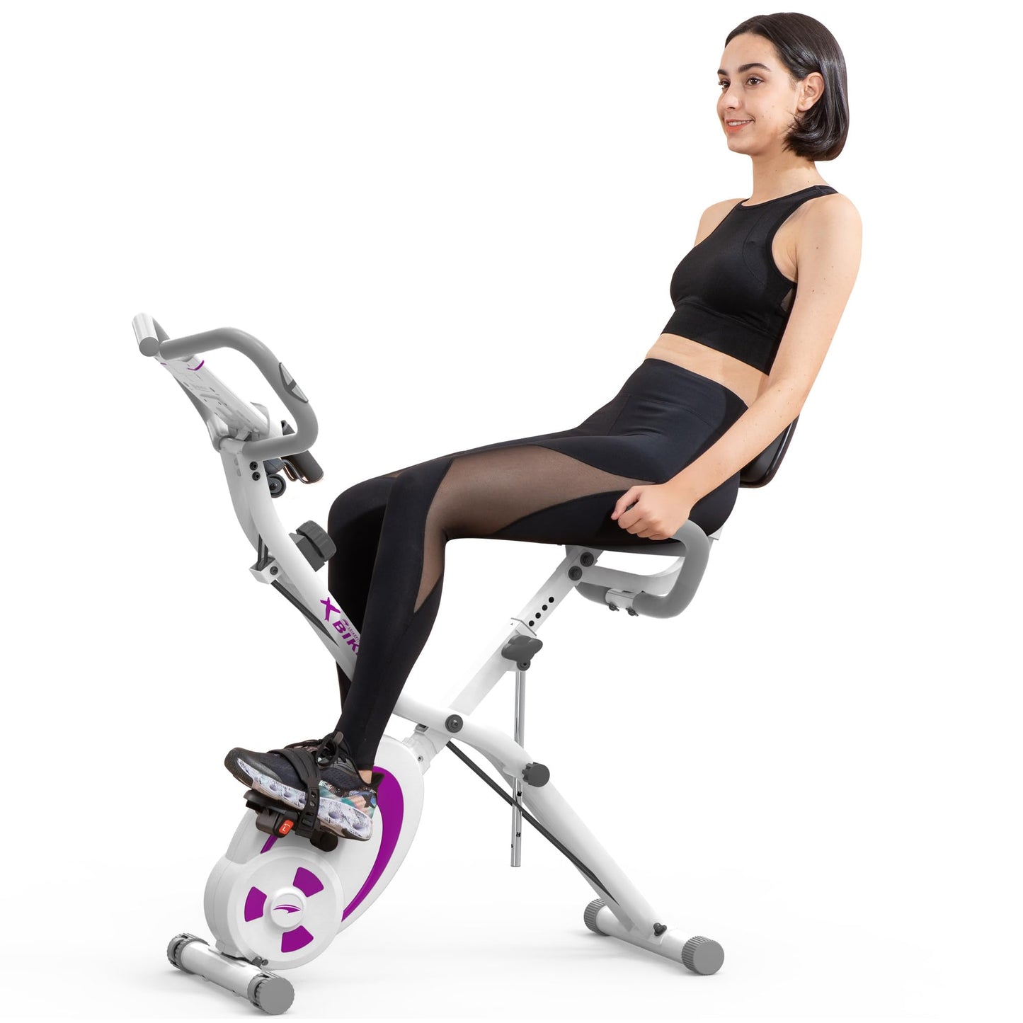 leikefitness Folding Stationary Bike Recumbent Exercise Bike w/Arm Resistance Bands-Pulse Sensor-LCD Monitor and Easy to Assemble Indoor Cycling Bike 2280 (PURPLE)