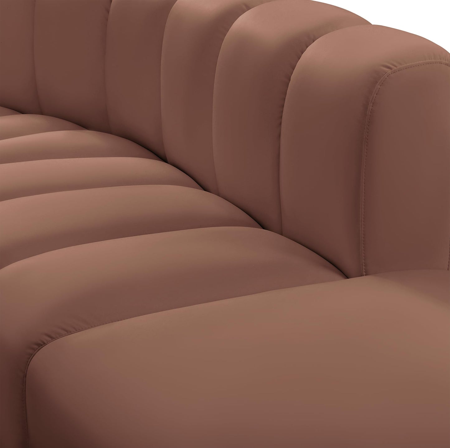 Meridian Furniture 101Cognac-S2B Arc Collection Modern | Contemporary Modular Sofa with Soft Cognac Vegan Leather, Deep Channel Tufting, Modular Design, 60" W x 33" D x 30" H, Cognac