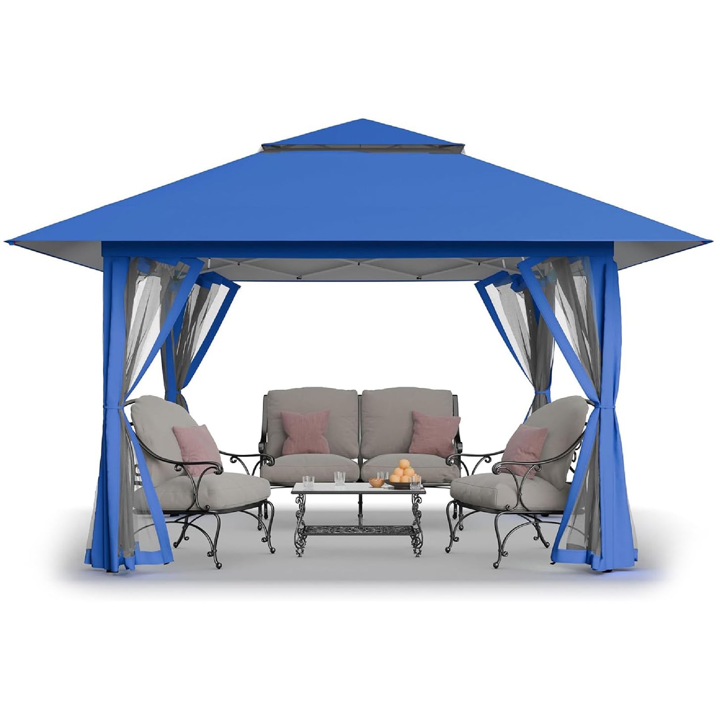 CROWN SHADES 13x13 Pop Up Gazebo, Canopy Tent, Gazebos on Clearance - Outdoor Gazebo for Backyard & Patio Furniture - Carpa Pop Up Tent with Wheeled STO-N-Go Cover Bag (Blue)