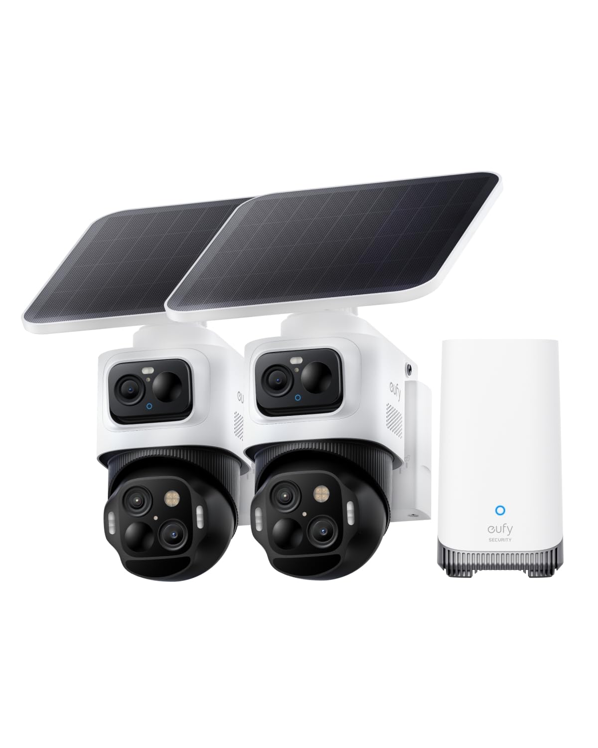 eufy Security eufyCam S4 2-Cam Kit, 4K Solar Wireless Outdoor Security System,3-Lens Bullet-PTZ cam, 360° Coverage,Cross-Cam Track, AI Facial Recognition, 8X Zoom,0 Monthly Fee,Expandable up to 16TB