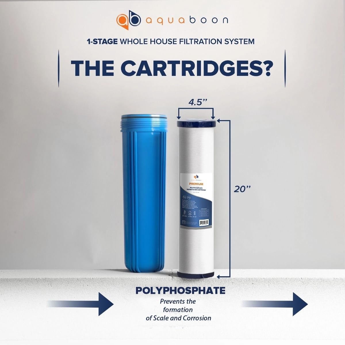Aquaboon Whole House Water Filter System for Well Water with 5 Micron 20x4.5 Anti-Scale Purification Cartrige | NSF Certified, Pressure Gauges & Releas, Wrench, Bracket 1" NPT