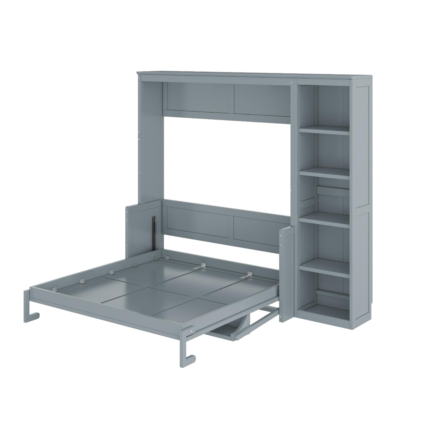 MERITLINE Full Murphy Bed with Desk and Storage Shelves,Wood Hideaway Murphy Wall Bed with Storage Bookcase for Adults (Grey,Full)