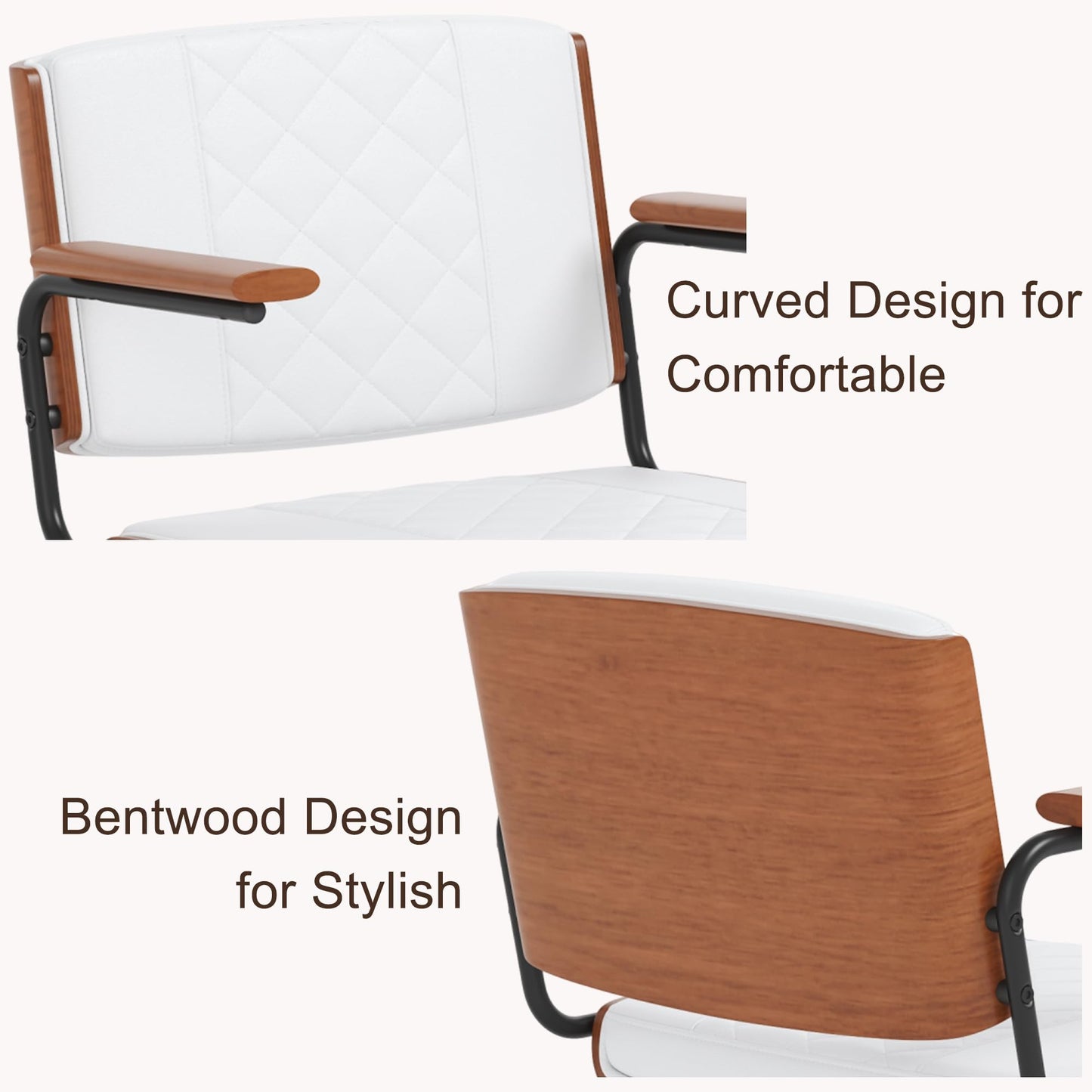 CoVibrant Ergonomic Office Chair with Rubber Wheels & Walnut Arms - PU Leather Mid-Back Desk Chair, Adjustable Height, Bentwood Backrest | Swivel Rocking Design for Home Office, Meeting Room, Study