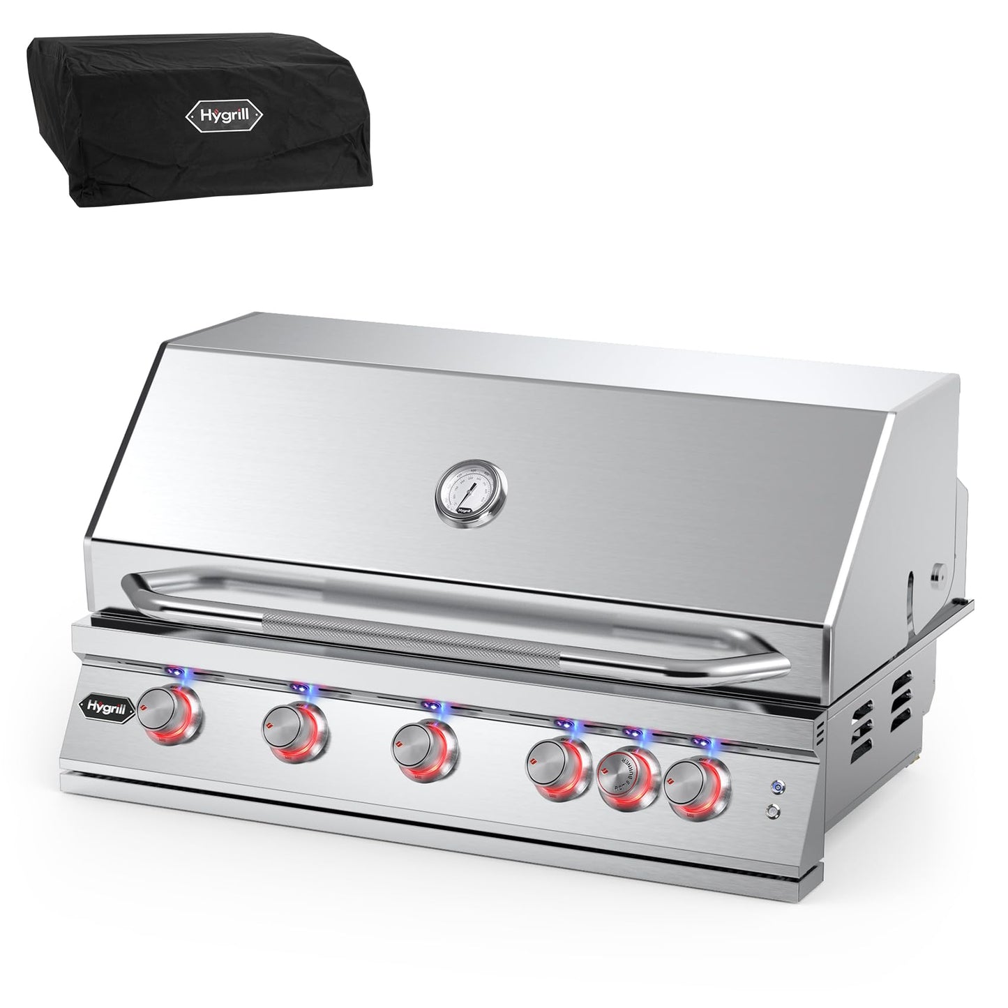 Hygrill Premium XTR 40-Inch Built In Grill, Stainless Steel 5-Burner Grill Head for Outdoor Kitchen with Rear Infrared Burner and LED Lights, Liquid Propane