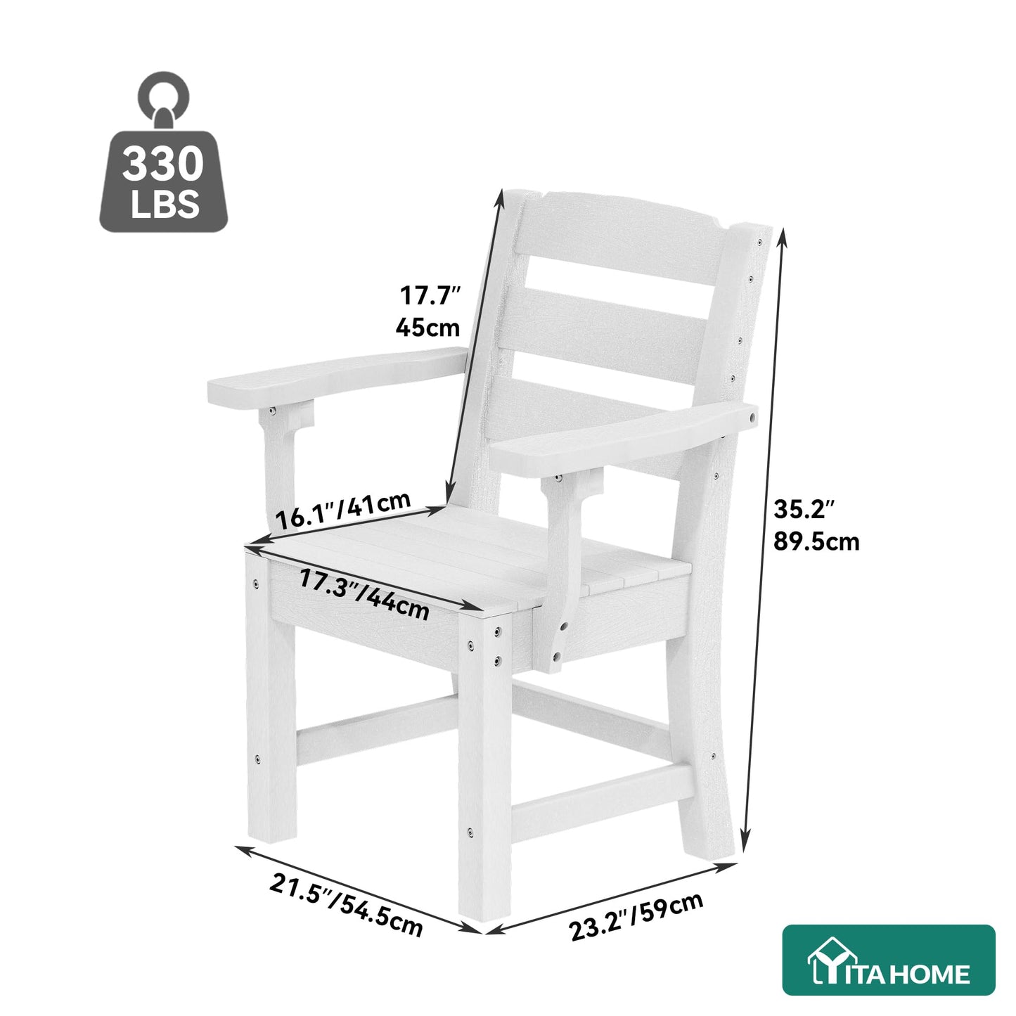 YITAHOME White Wood-Grain Textured Resin Patio Dining Chairs, Comfortable Outdoor Chair Set for Deck & Balcony, 330 LBS Capacity, All-Weatherresistant Dining Chair with Wide Seat, 2-Pack