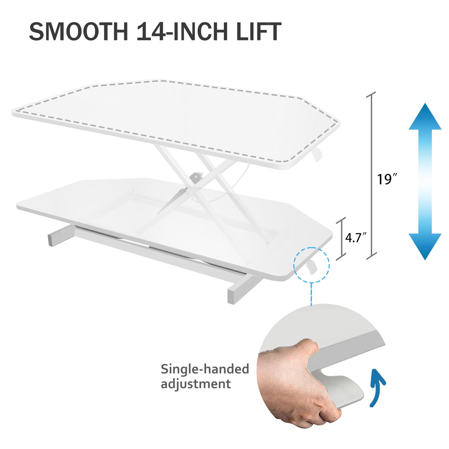 Aconcept 40 inch White Corner Height Adjustable Standing Desk Converter, One-Click Sit to Stand up Desk Riser, Pre-Assembled for Dual Monitor and Laptop Workstation
