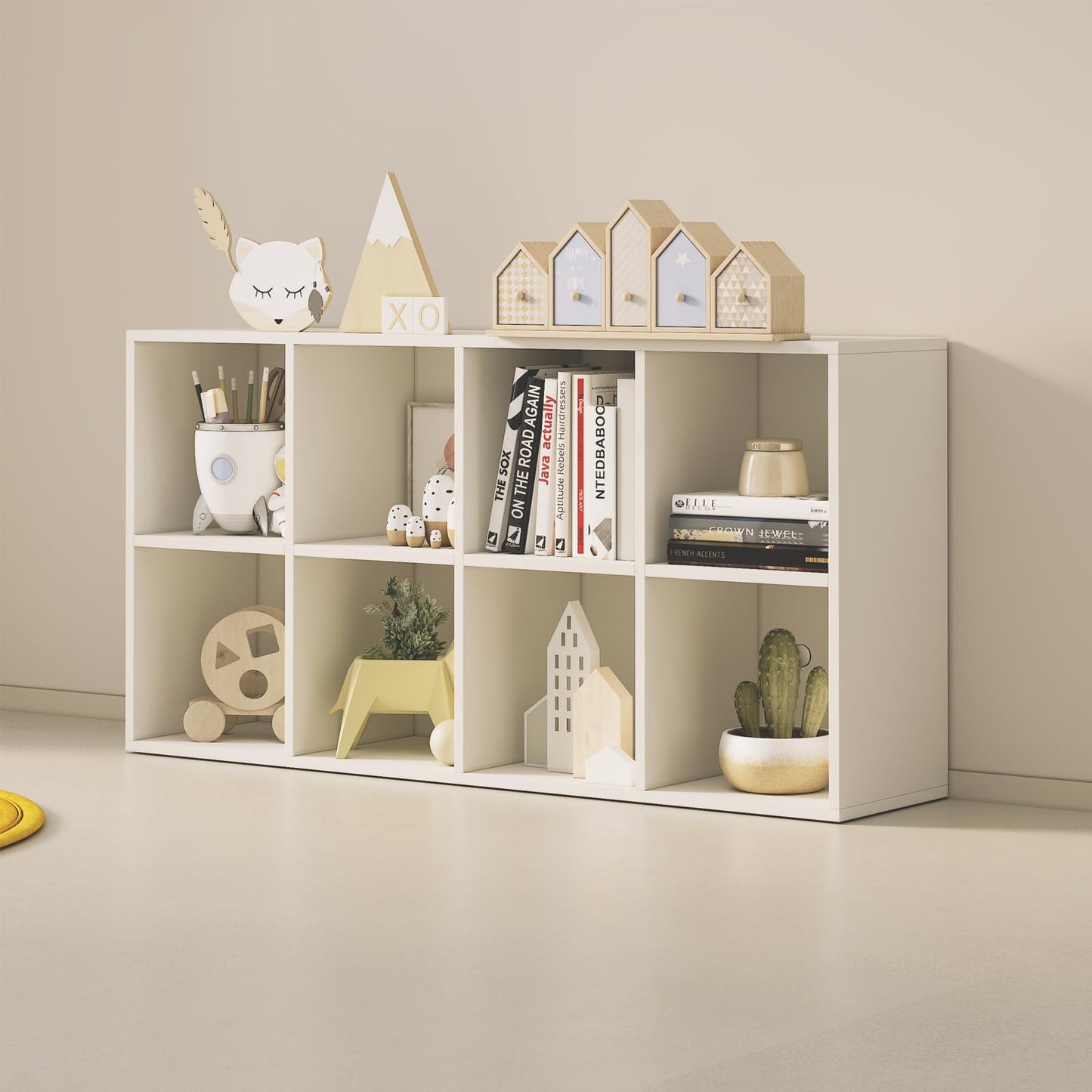 Wood Cube Storage Organizer Closet Cabinet for Living Room Bedroom Study Shelf Bookcase Wooden Floor Standing Open Bookshelf for Kids Home Office Display Storage Cabinet (White, 8-Cube, 11.81in)