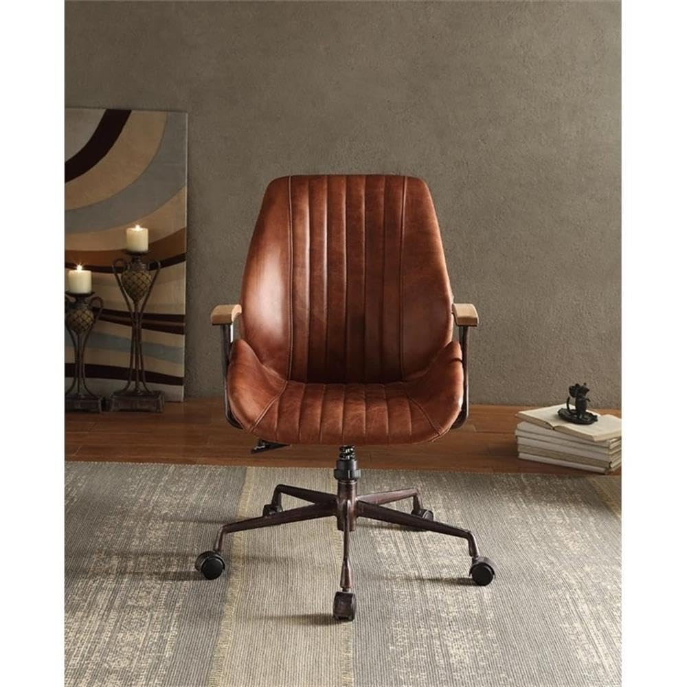 Acme Hamilton Leather Swivel Office Chair in Cocoa
