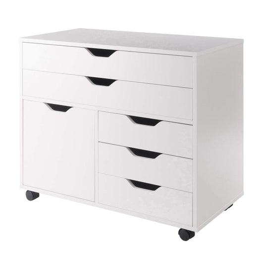 Winsome Halifax Mobile Storage Cabinet with 1 Door & 5 Drawers in White, Stylish & Functional Home Storage Cabinet for Filing, Kitchen Organization, Moveable Furniture for Office, Dorms, Apartments