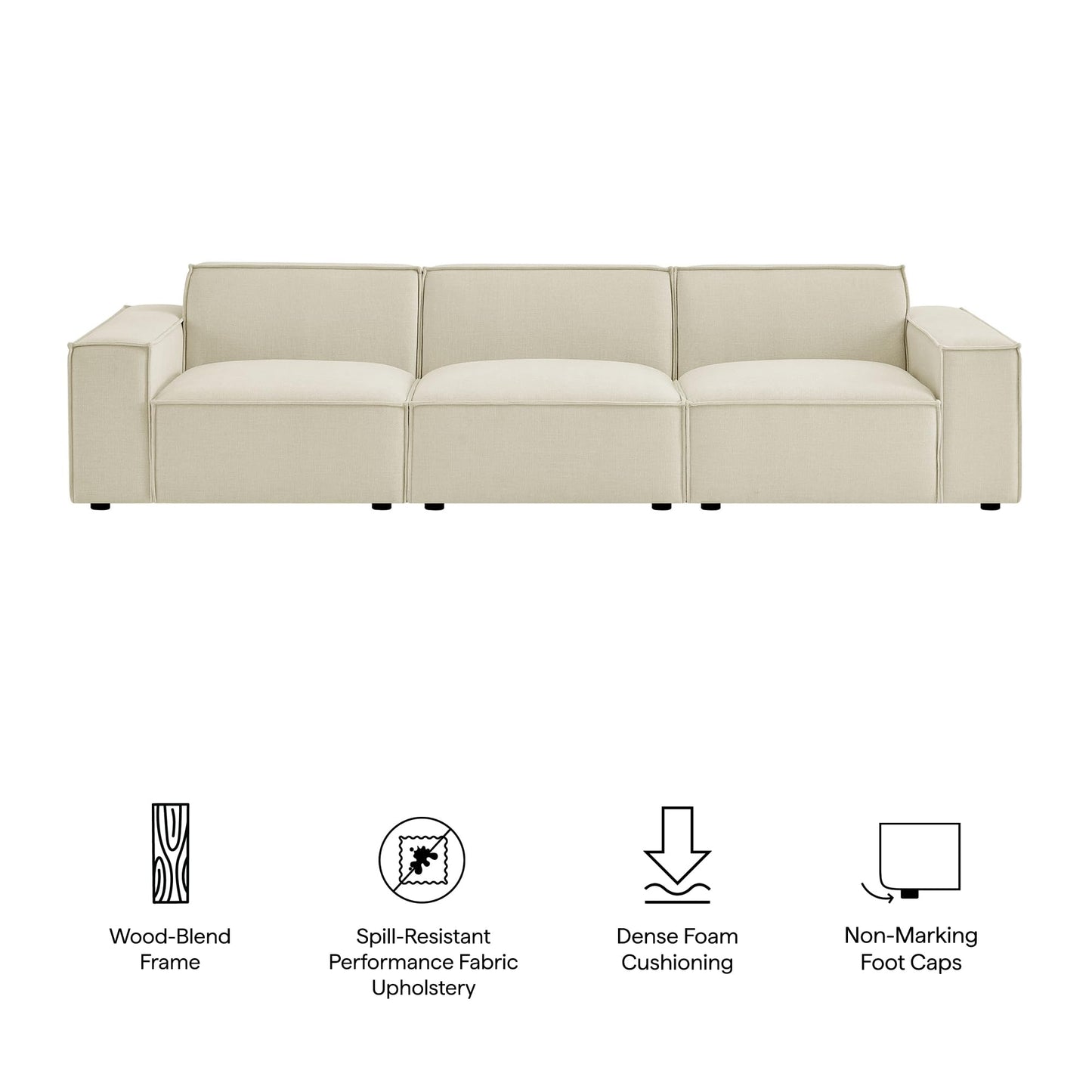Modway Restore Performance Fabric Upholstered 3-Piece Modular Sofa Set in Ecru - Low Profile Sectional Sofa with Coil Seat Support and French Piping
