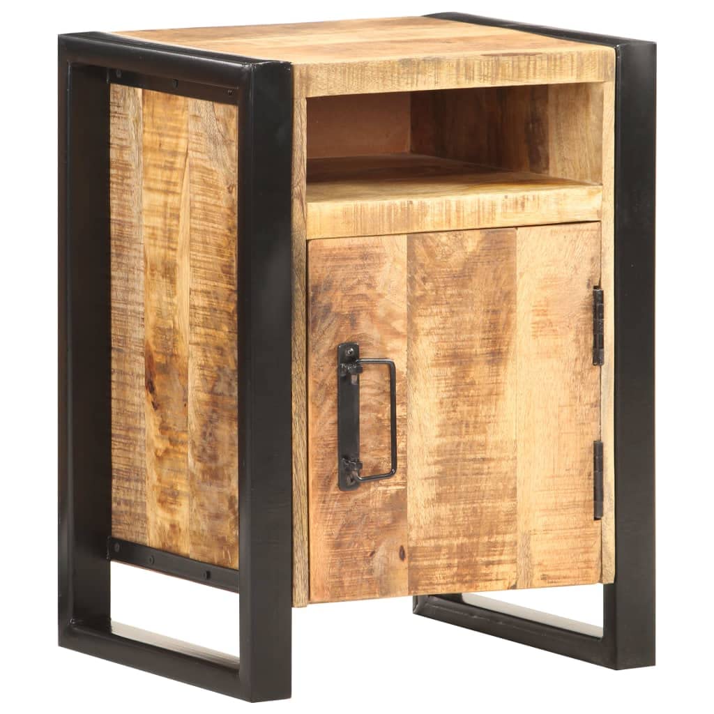 KGFHERENB Bedside Cabinet, Solid Mango Wood Nightstand with Storage Door, Industrial End Table with Metal Frame, Rustic Side Table for Bedroom and Small Spaces, Brown, 15.7 x 13.8 x 21.7 in
