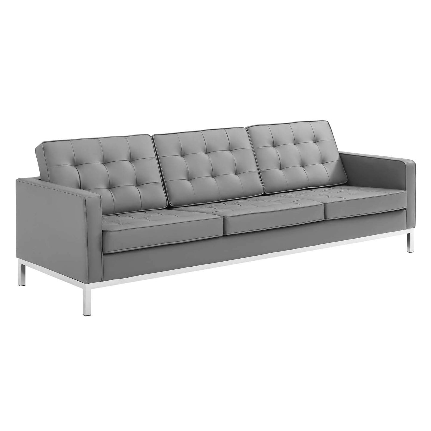 Modway Loft Tufted Button Faux Leather Upholstered Sofa in Silver Gray