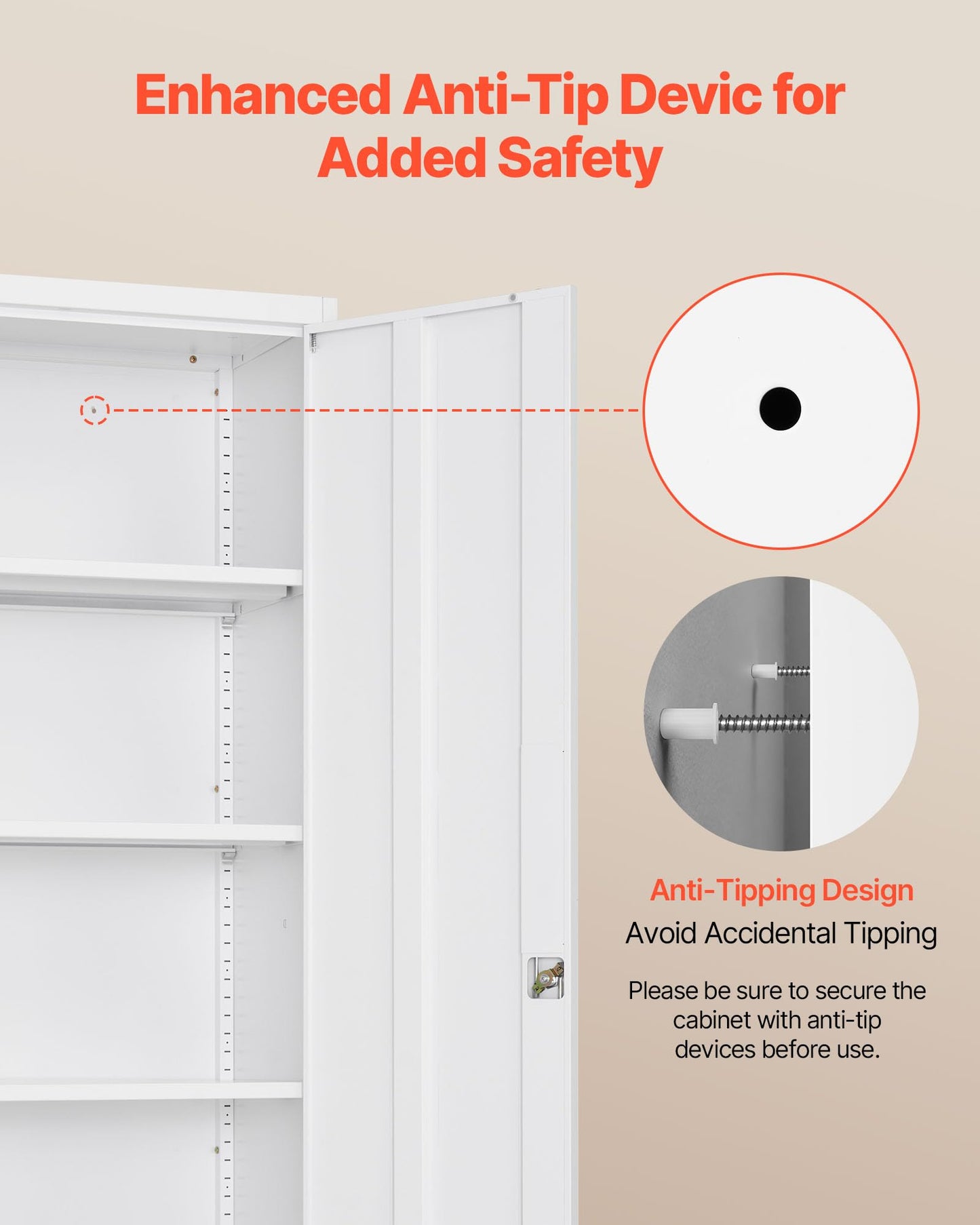 VEVOR Metal Storage Cabinet, Lockable Steel Garage Cabinet with Adjustable Shelves, 2 Magnetic Doors, 2 Keys, 5-Tiers Tool Storage Locker for Home, Office, School, Warehouse, Basement, Laundry, White