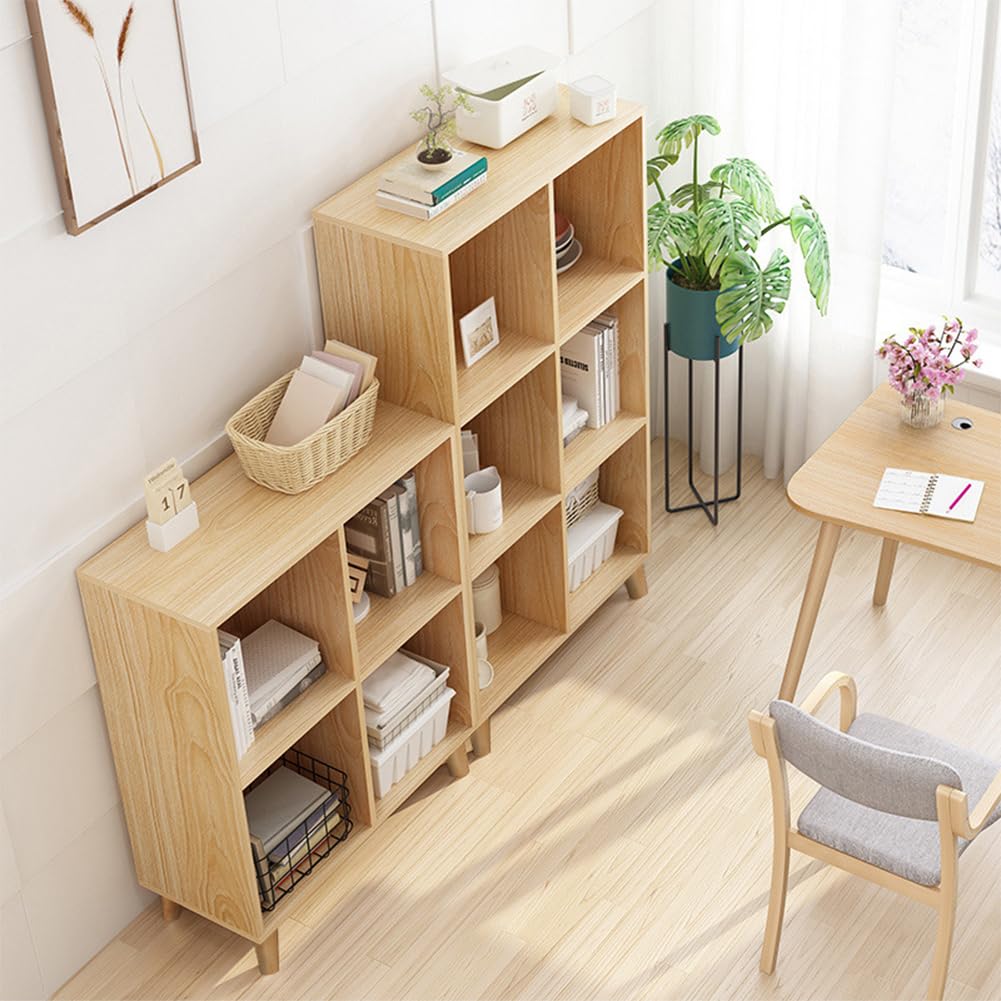 IOTXY Open Cube Low Bookcase - 3-Tier Freestanding Storage Display Cabinet Organizer with Legs for Home Office, 11-Cubes Open Shelf Short Bookshelf, Oak