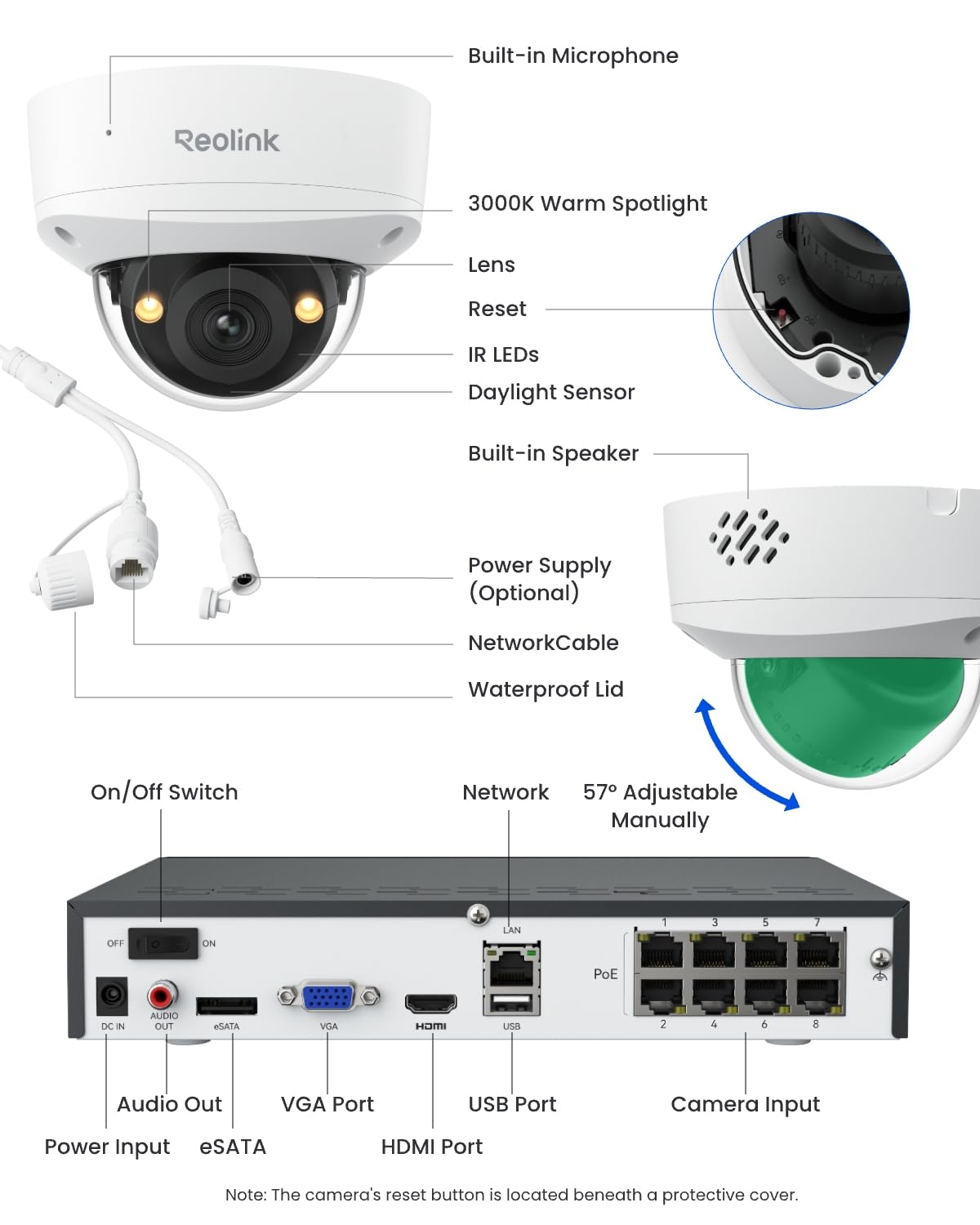 REOLINK 4K Security Camera System, 4pcs 4K UHD IK10 Vandalproof PoE Surveillance Cams Outdoor, 8CH NVR 2TB HDD, Color Night Vision, Smart Detection, 2-Way Talk, IP67 Weatherproof, RLK8-800V4