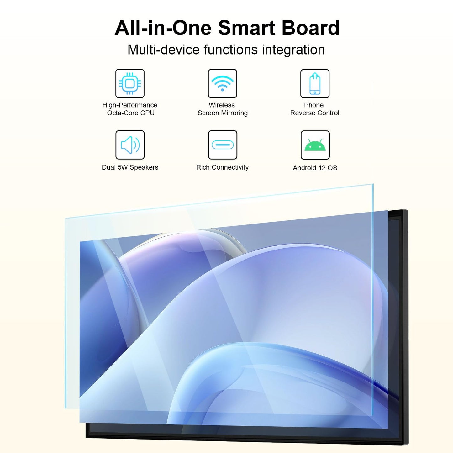 Smart Board 49" Interactive Whiteboard, RK3588 Chip & 6ms Low Latency for Smooth Writing, Android 12 8+64GB, Wireless Cast, Overseas App Ready—Easy Collaboration for Classroom Office Home (Board Only)