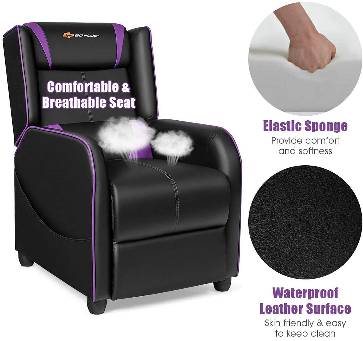 CHEFJOY Massage Gaming Recliner Chair, Purple