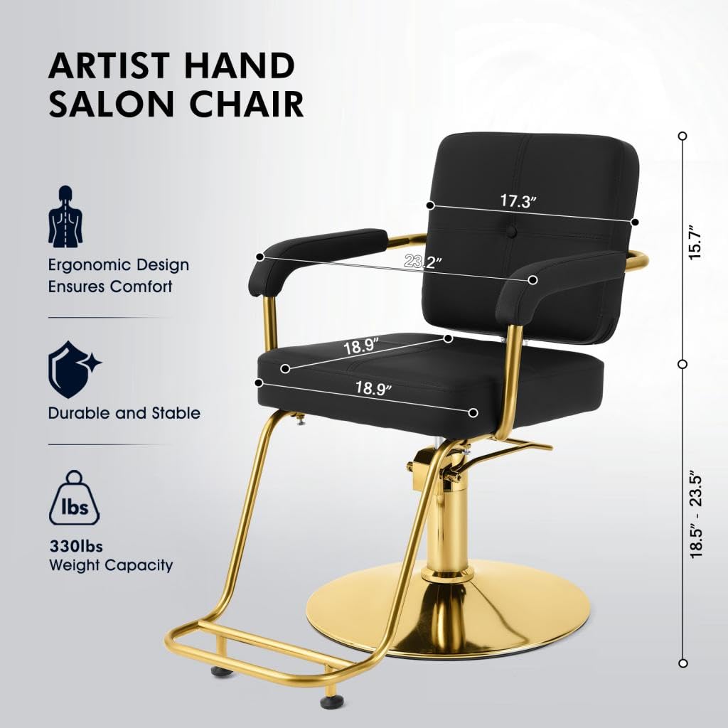 Artist hand Black and Gold Salon Chair, Professional Hair Stylist Chair