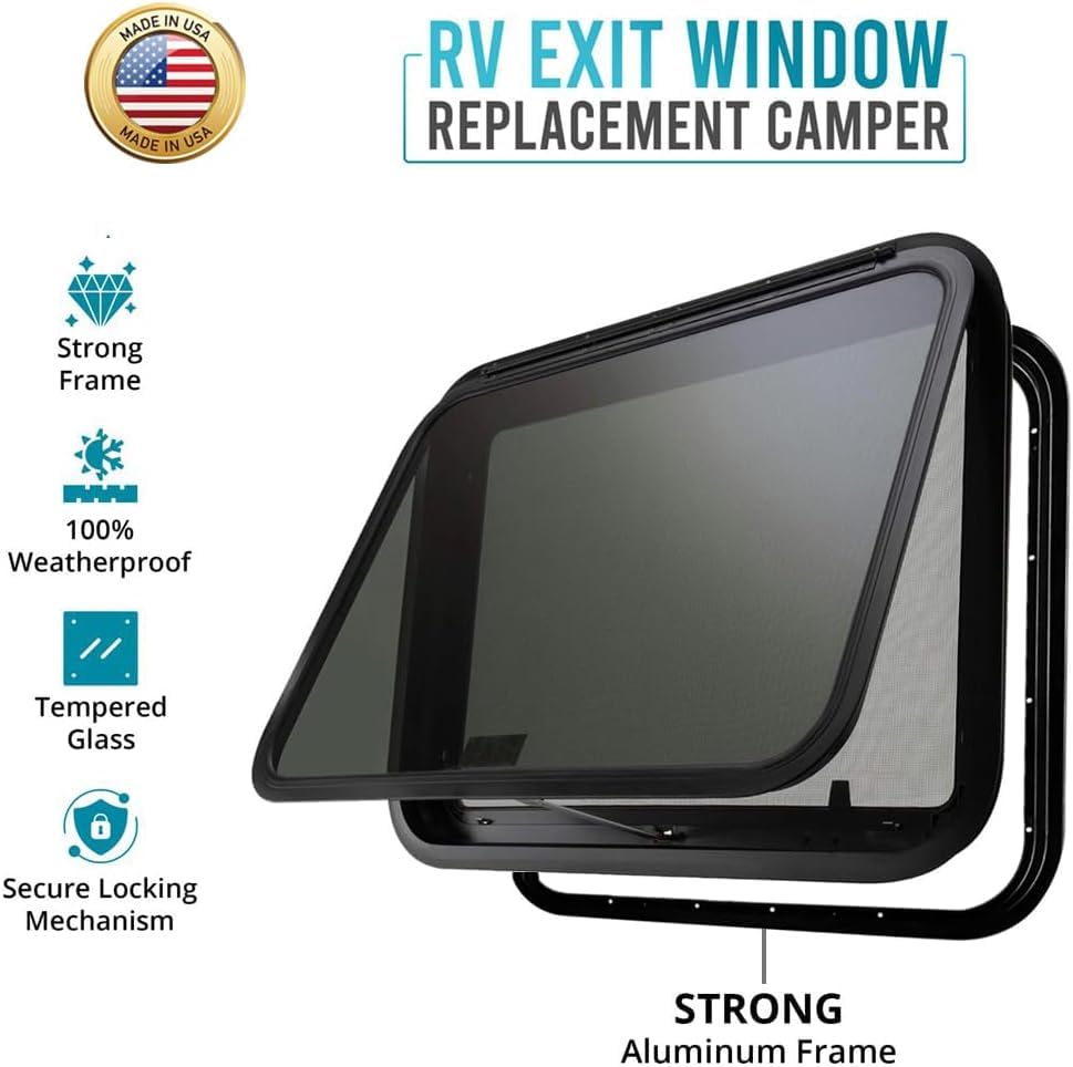 PRO FLEX RV Exit Window - Tempered Glass, Weather-Resistant, Easy Installation, 36·W x 20·H