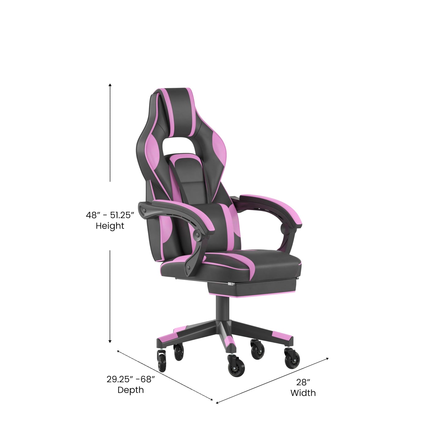 Flash Furniture X40 Gaming Chair Racing Computer Chair with Fully Reclining Back/Arms and Transparent Roller Wheels, Slide-Out Footrest, - Black/Purple