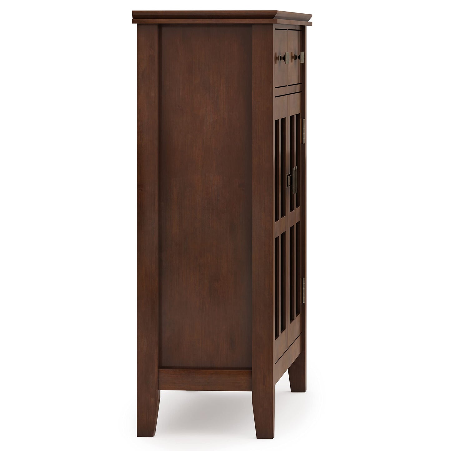 SIMPLIHOME Artisan Storage Cabinet - 36 inch Wide Solid Wood Entryway Cabinet in Russet Brown, Contemporary Console for Living Room or Hallway with 2 Drawers, Adjustable Shelves, and Glass Doors