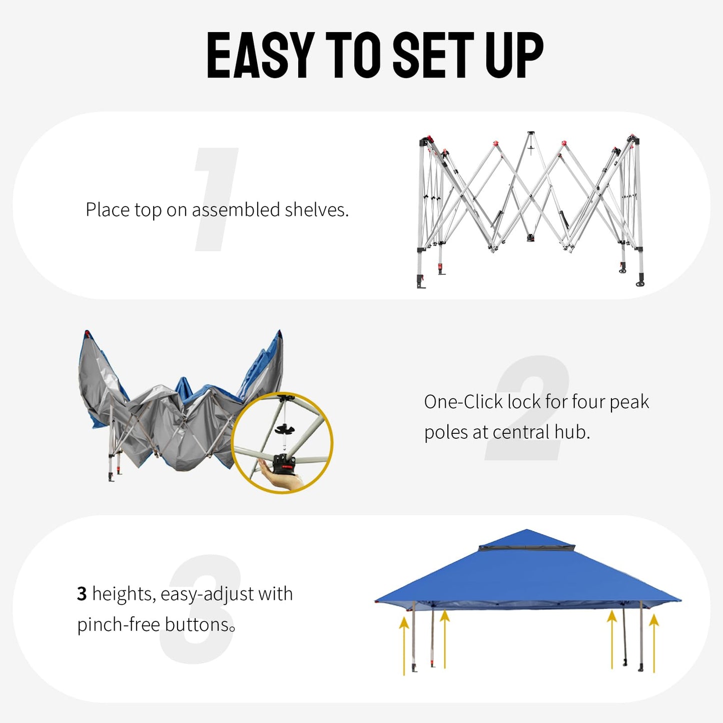 CROWN SHADES 13x13 Pop Up Gazebo, Canopy Tent, Gazebos on Clearance - Outdoor Gazebo for Backyard & Patio Furniture - Carpa Pop Up Tent with Wheeled STO-N-Go Cover Bag (Blue)