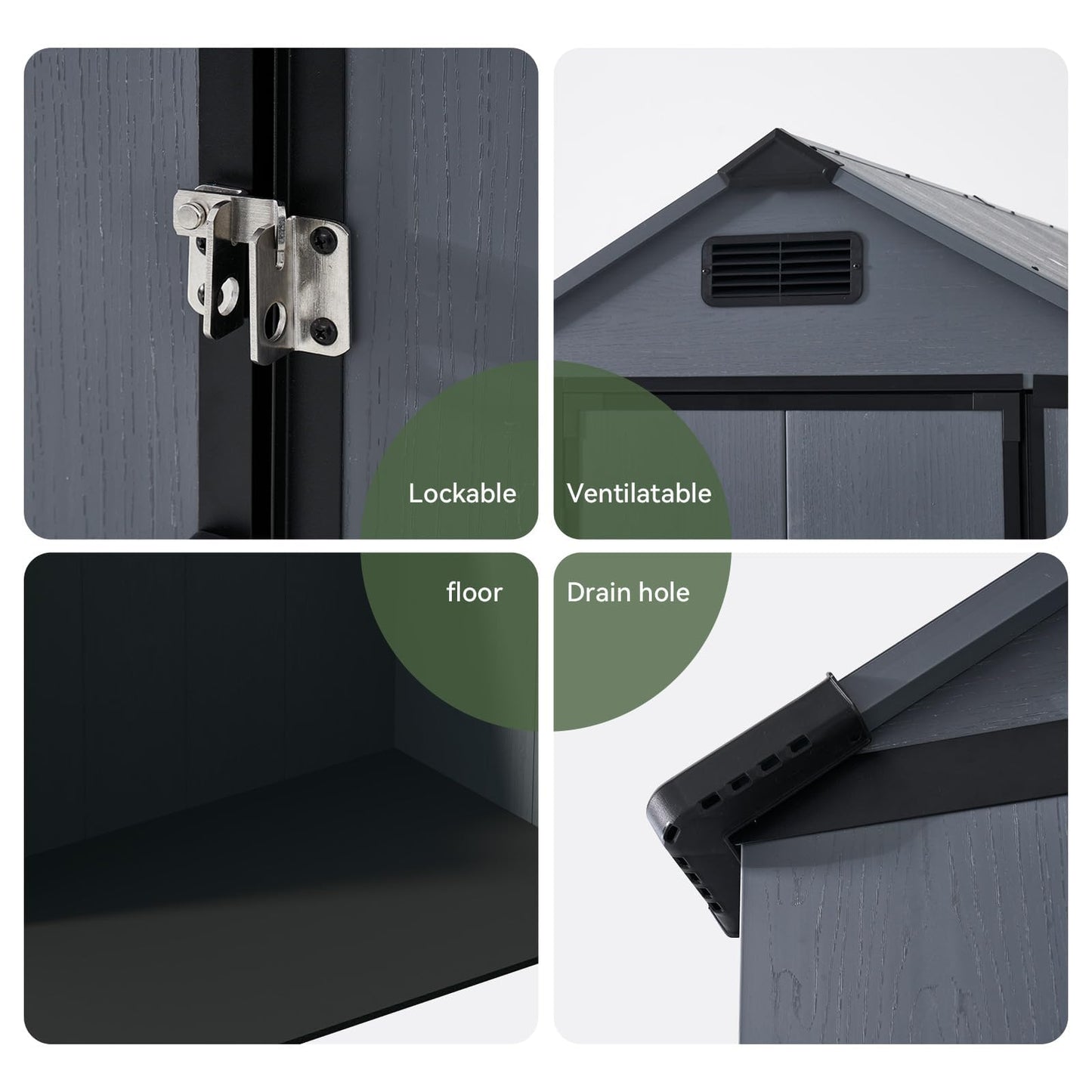 Aoxun 4×6 FT All-Weather Resin Storage Shed, Outdoor Plastic Tool Shed with Reinforced Floor, Lockable Door, Window & Vent for Garden Patio Backyard, Stores Bike, Garbage Can & Yard Gear, Dark Gray