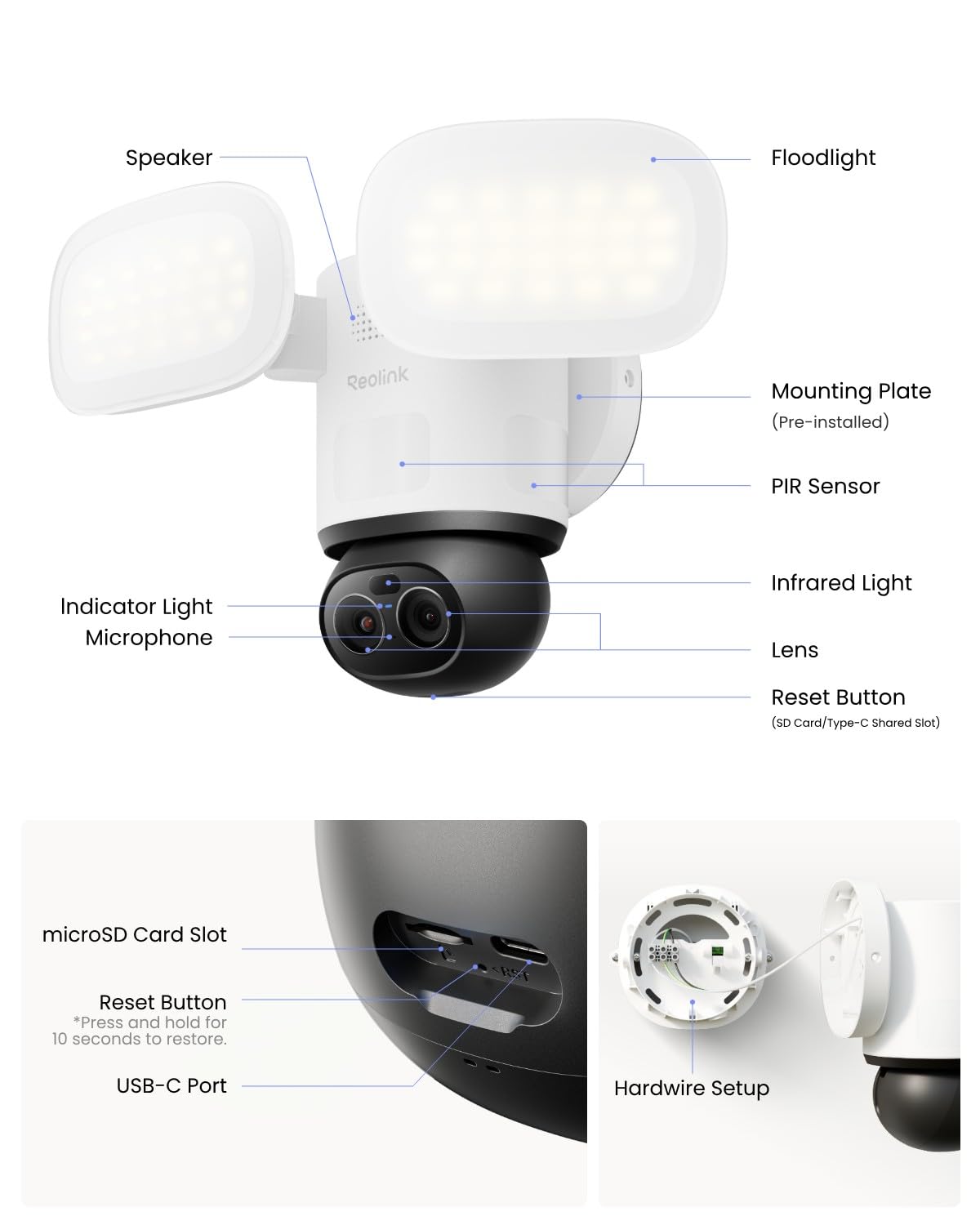 REOLINK TrackFlex Floodlight WiFi, 4K Dual-Lens Floodlight Camera, 3000 Lumens, 360° PTZ 6X Hybrid Zoom, Auto-Tracking, Privacy Focused AI Video Search & Storage, Dual-Band WiFi 6, AC Hardwired No PoE