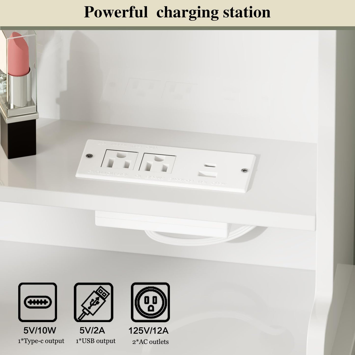 Ieejdn Makeup Vanity Desk with Mirror and Lights, Vanity Desk with 8 Drawers & Storage Shelves, Vanity Table with Power Outlet, 3 Color Modes & Adjustable Brightness Dressing Table, Bedroom,White