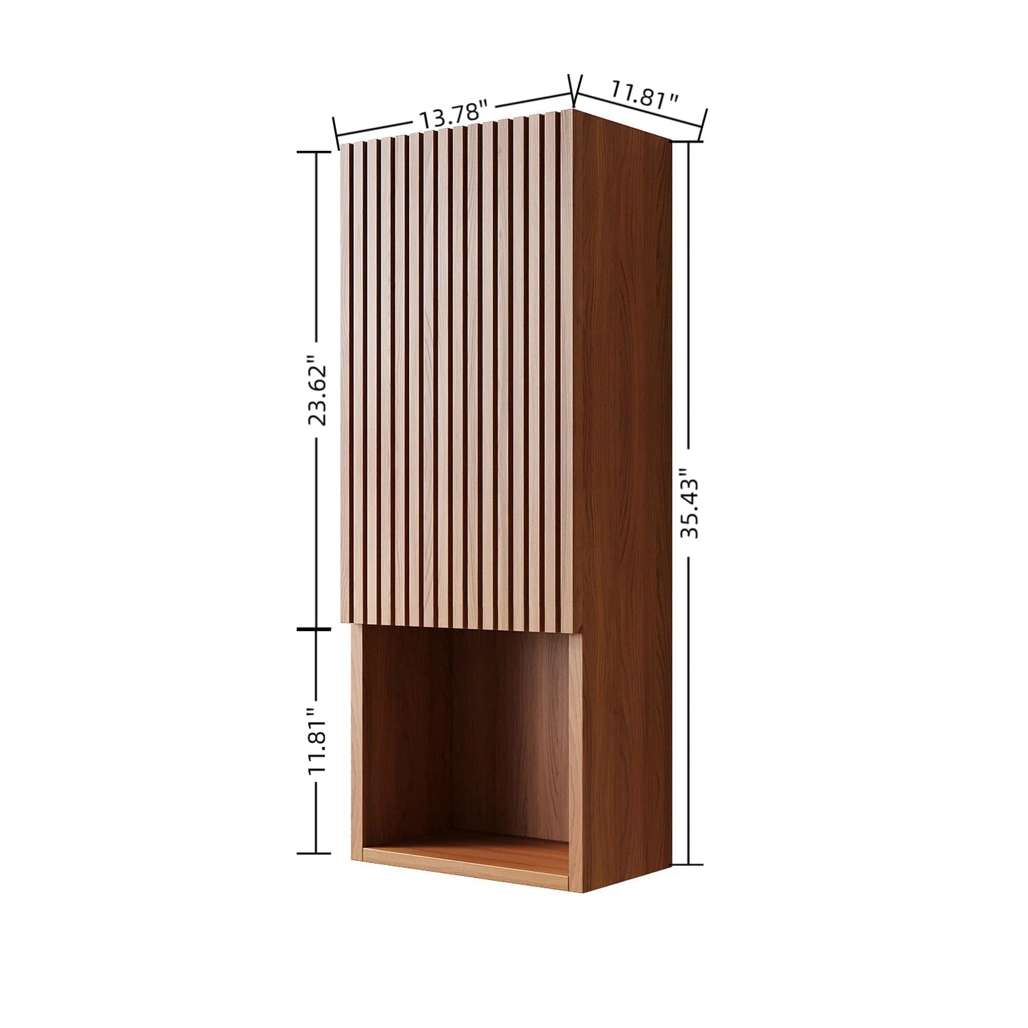 KEIKI Bathroom Wall Cabinet, Premium Wood Medicine Cabinet with Soft-Close Doors and Open Shelf, Narrow Storage Cabinet for Bathroom Kitchen Laundry Room, Brown Oak