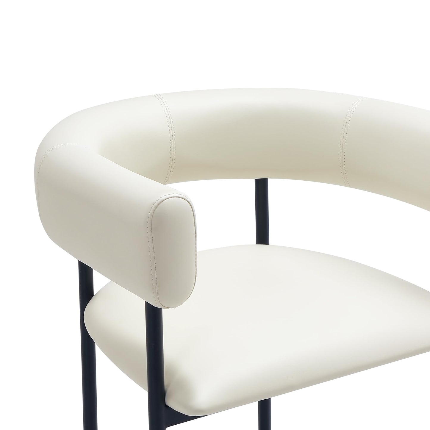 Manhattan Comfort Onda Dining Chair Upholstered in Vegan Leather, Metal Frame with Wraparound Backrest, Modern Seating for Kitchen Counter and Table, Ivory