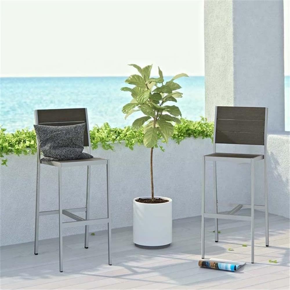 Modway Shore Outdoor Patio Aluminum Set of 2 Armless Bar Stool in Silver Gray