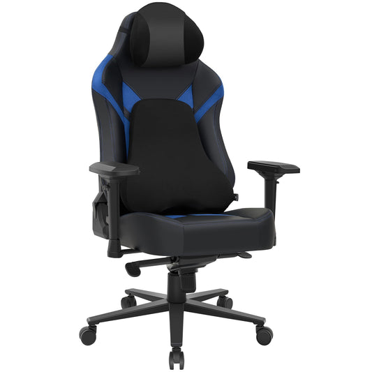 Wyrdforging Ergonomic Gaming Chair, Computer Desk Chairs, 4D Armrests, High Back Office Chair with Headrest & Lumbar Pillow, Tilt Rocker Recliner, Heavy-Duty Base, Black PU Leather & Blue Suede Combo