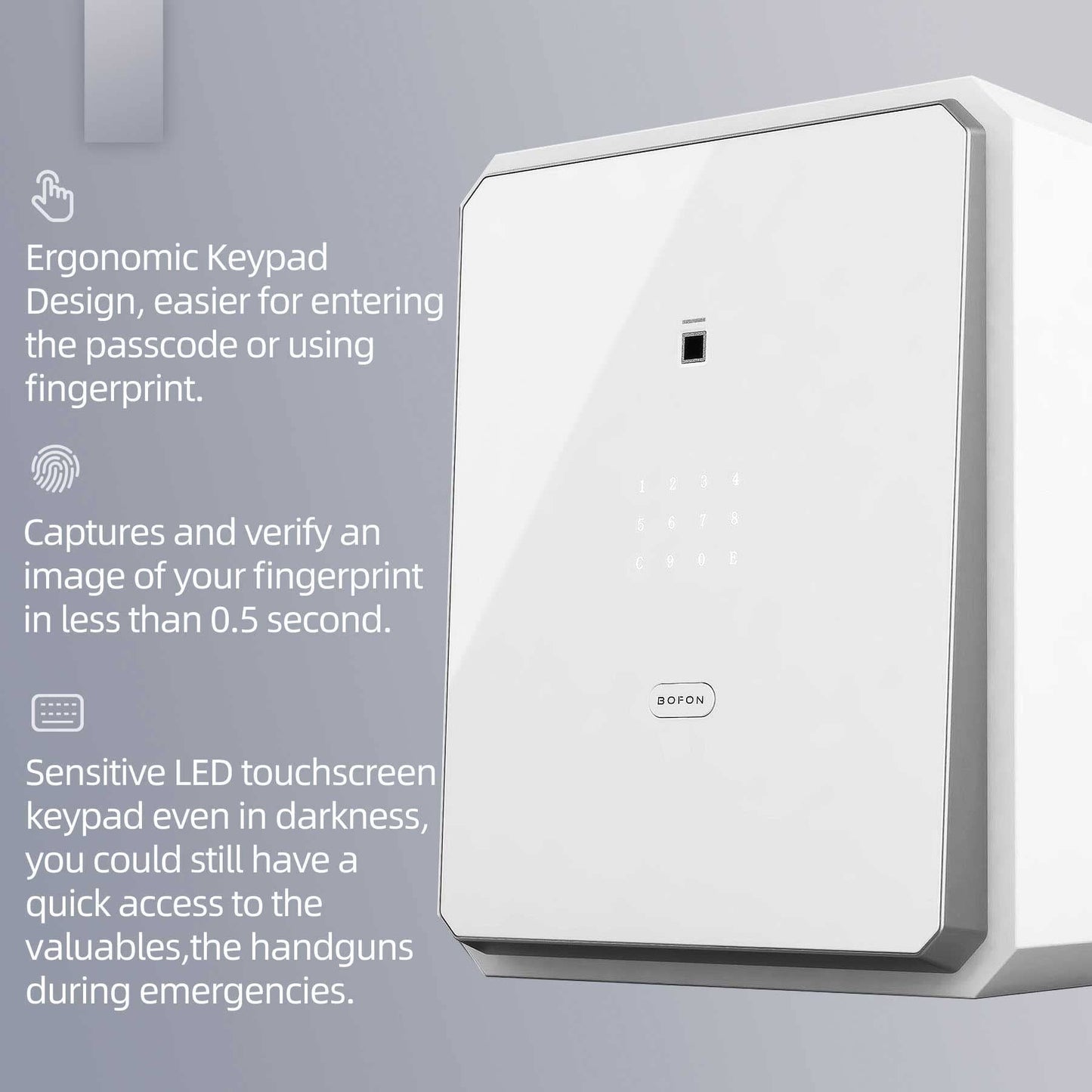 BOFON Fingerprint Password Safe Box with Key, Cabinets for Home Offcie,Lock Box,Security Box,Biometric safe,W-series 2.1Cubic feet BOFON