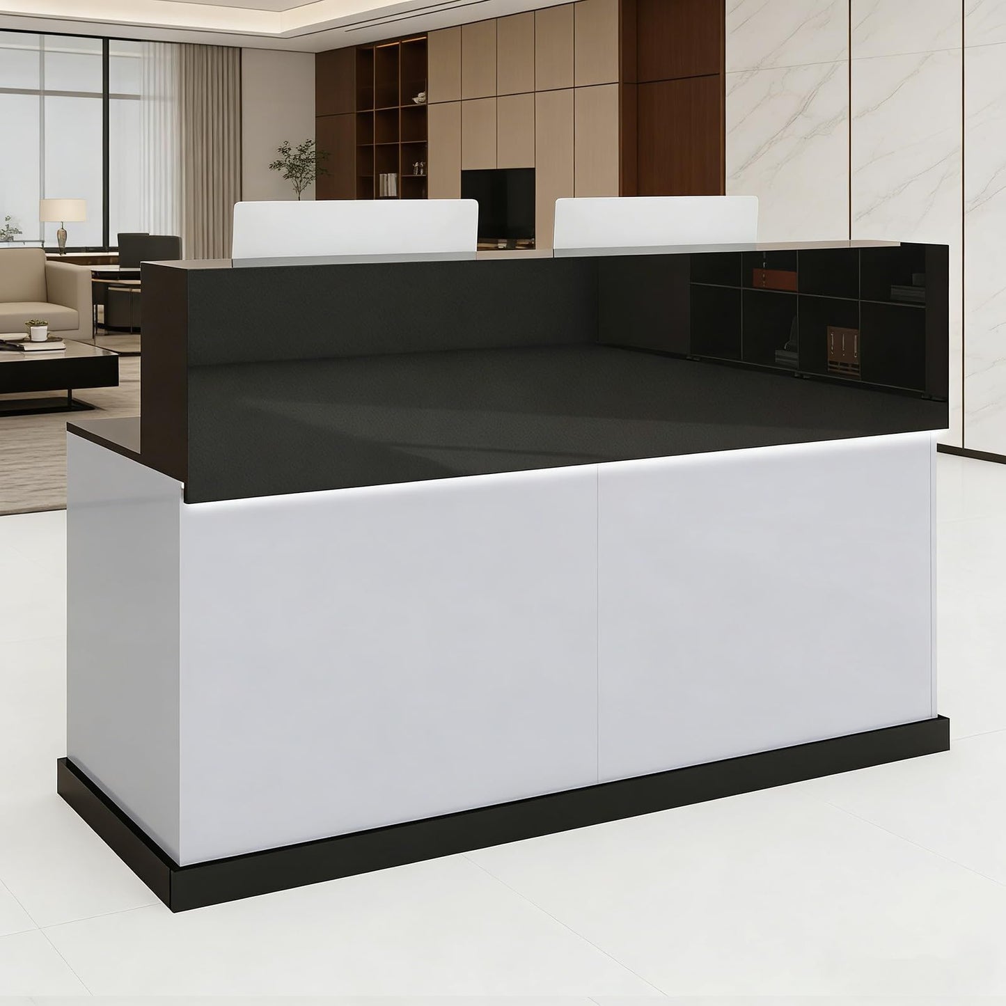 UZZUR Reception Desk, Front Desks with RGB LED Lights, Modern Reception Desk with Counter with Cable Grommet, Retail Counter for Home Office, Checkout, Beauty Salon, Barber