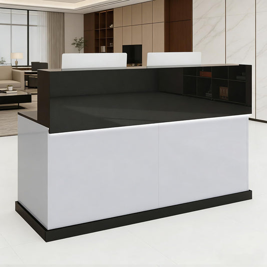 UZZUR Reception Desk, Front Desks with RGB LED Lights, Modern Reception Desk with Counter with Cable Grommet, Retail Counter for Home Office, Checkout, Beauty Salon, Barber