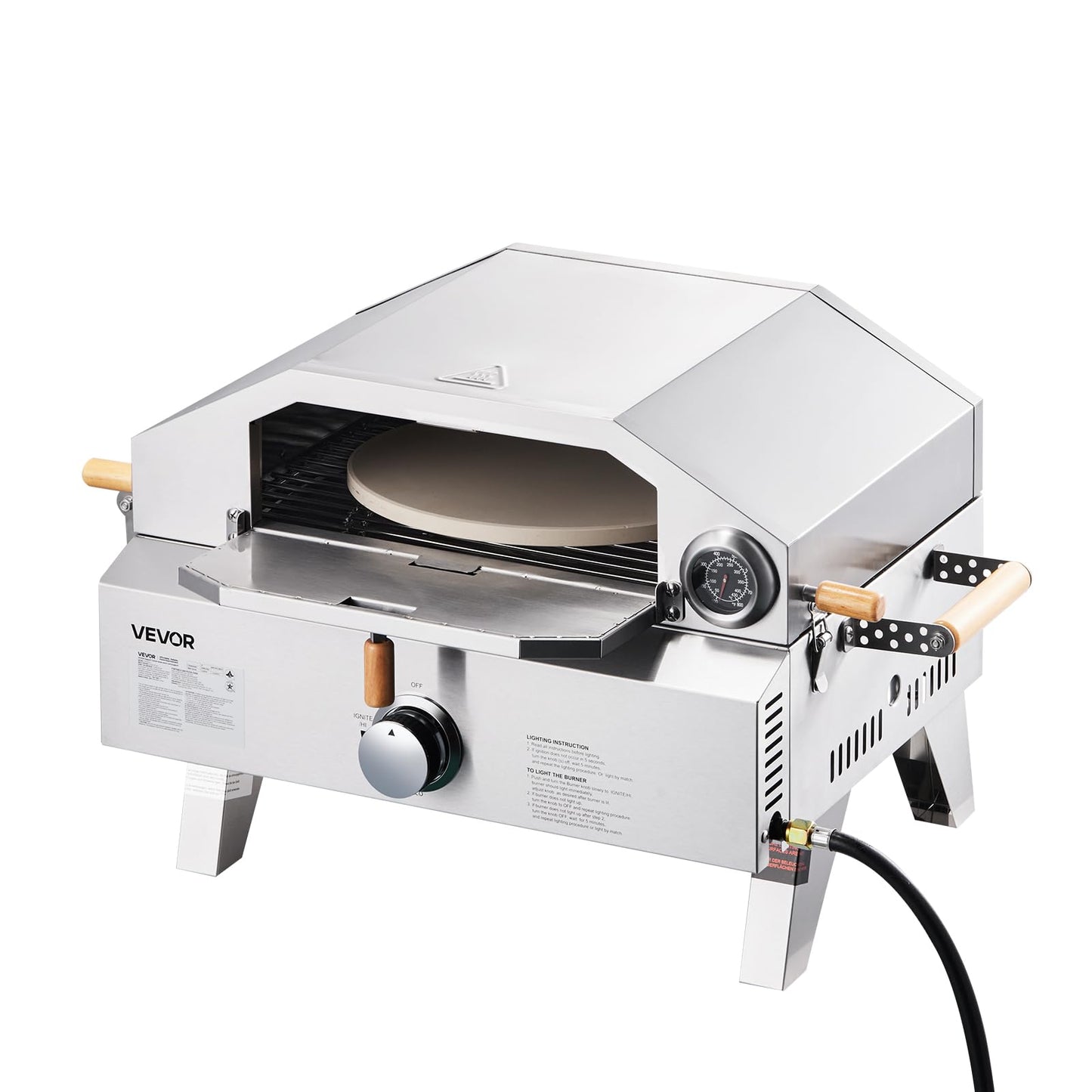 VEVOR 2 IN 1 Outdoor Pizza Oven, 13 in Propane Pizza Oven & Grill, 12,000 BTU Tabletop Propane Gas Oven with Pizza-Stone, Thermometer, Stainless Steel Portable Grill, for Camping & Backyard