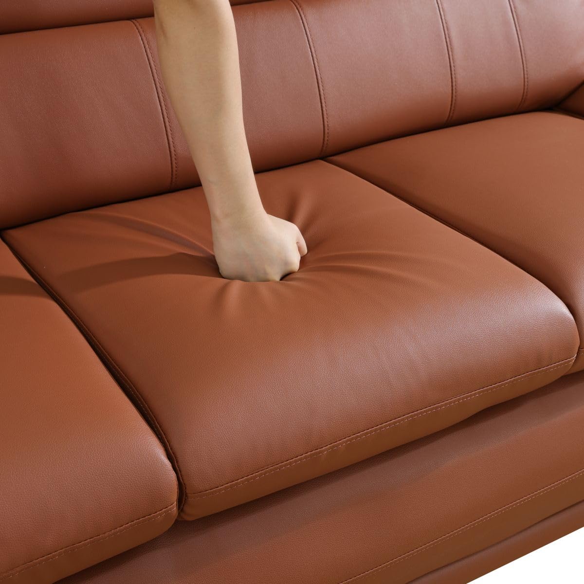 UOCFYK Lounge Comfy Faux Leather Sofa Modern Couch for Small Living Room/Dorm/Bedroom/Office/Apartment for Small Spaces, (Orange, Three-Person Seat)