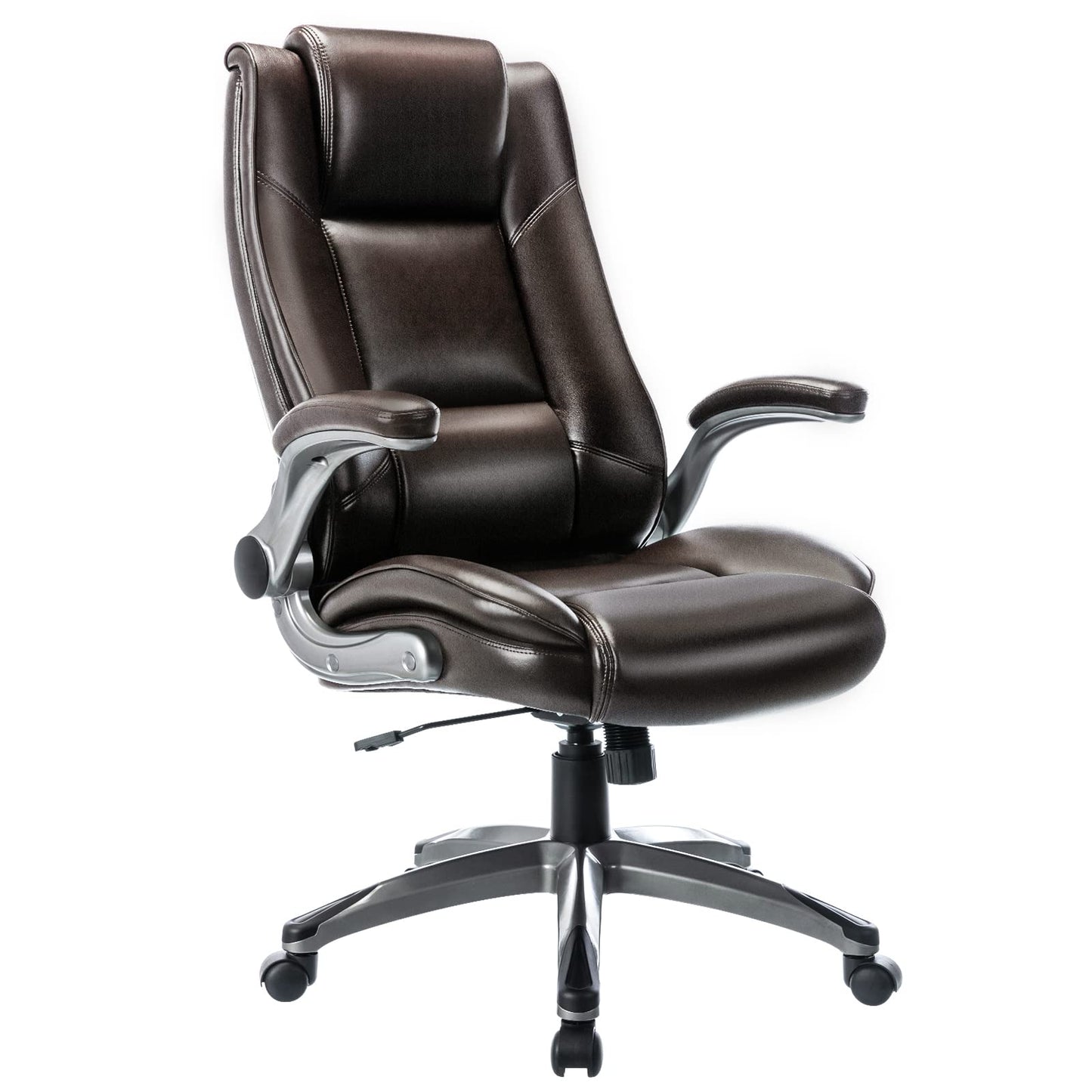 COLAMY Office Chair High Back Leather Executive Computer Desk Chair, Flip-up Arms and Adjustable Swivel Chair Thick Padding for Comfort and Ergonomic Design for Lumbar Support (Classic Black)
