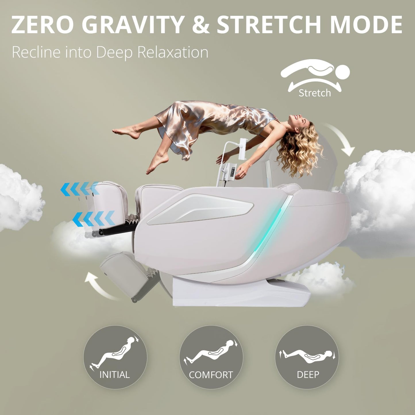 4D Massage Chair Full Body Zero Gravity Heated Recliner with Body Scan, 55" SL-Track & Stretch, 40 Airbags - Shiatsu, Knead, Foot Rollers, Voice & APP Control, 15 Auto Modes & 9 Techniques (Beige)