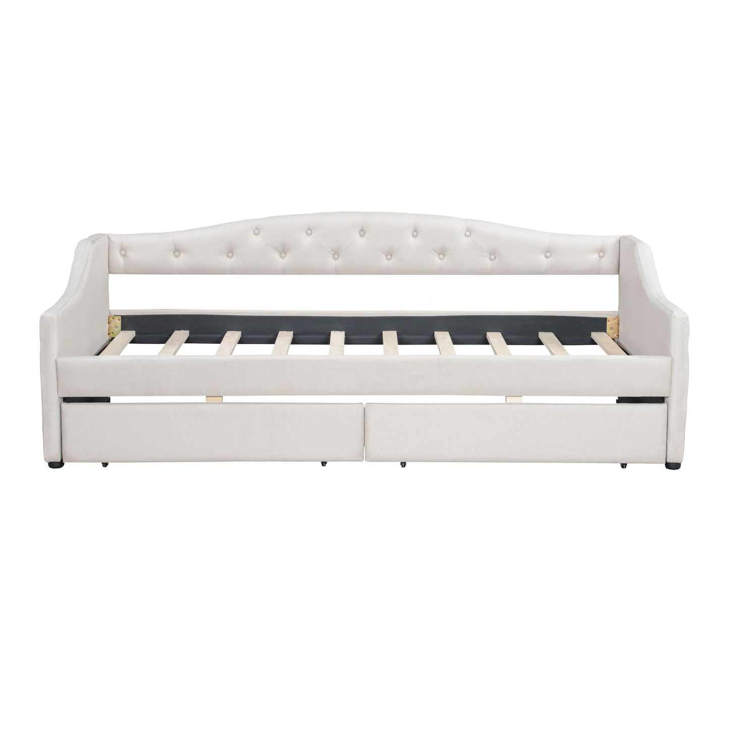 Merax Modern Upholstered Platform Bed Frame with Storage Drawers, Linen Sofa Day Bed, No Box Spring Needed/Easy Assemble/Twin XL, Beige