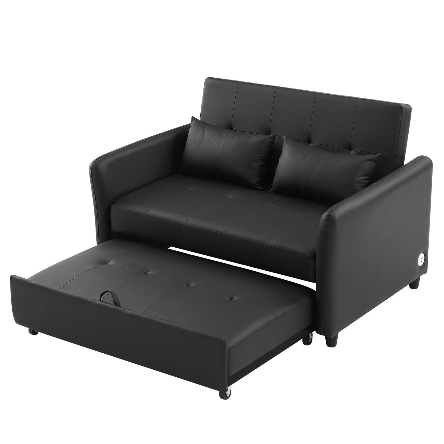 Eafurn Convertible Sleeper Sofa Bed Modern PU Leather Loveseat Sofa with Pull-Out Bed, Futon Loveseat Couch for Small Spaces, Office, Guest Room, Living Room,RV, with USB Charging Port