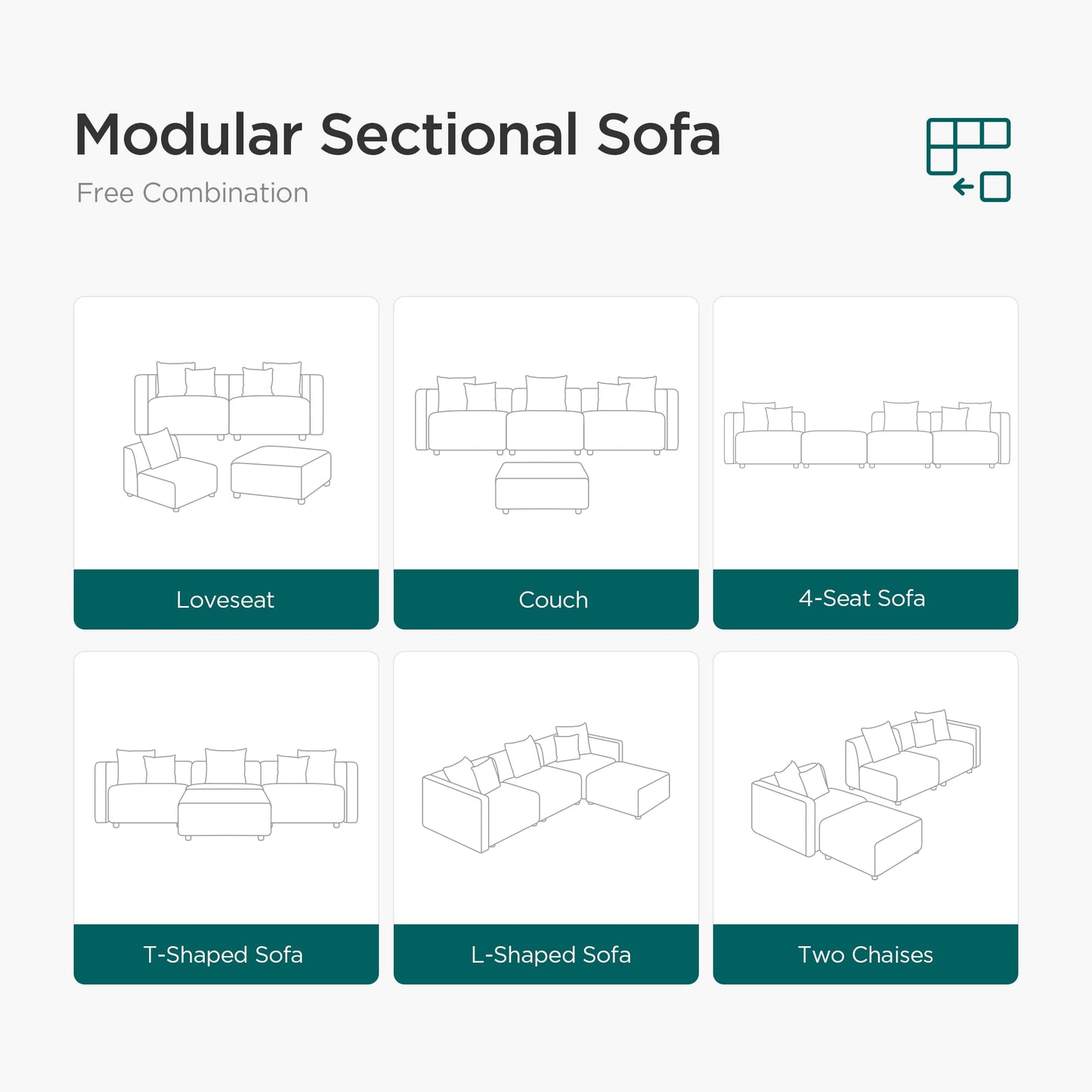 Acanva Luxury L-Shaped Upholstery Convertible Modular Sectional Sofa, Contemporary Reversible Couch with Chaise Lounge for Living Room, Apartment, 4 Piece Set, Suedette Dark Grey