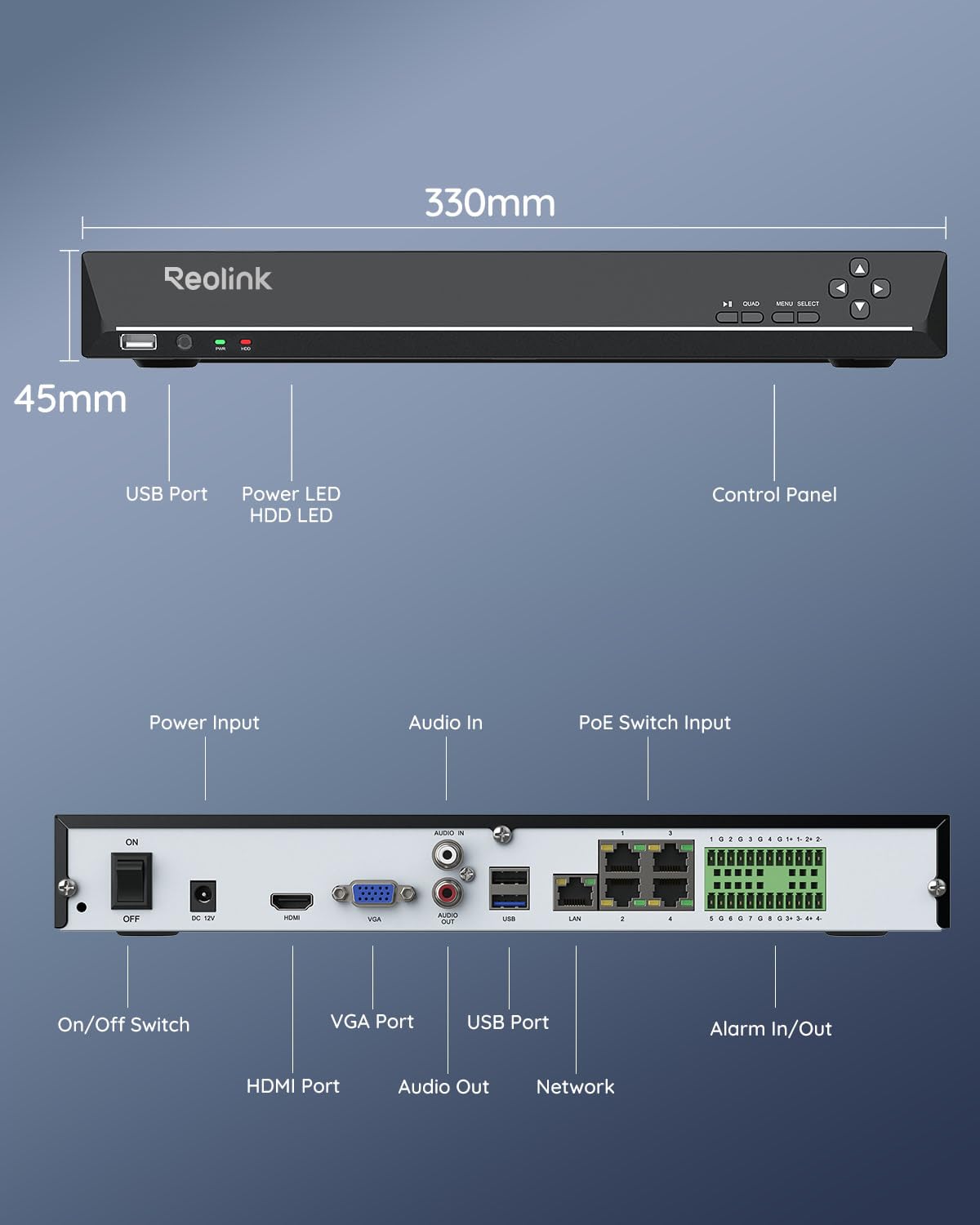 REOLINK 36CH Network Video Recorder for Home Security Camera System, No PoE Port, Requires Reolink PoE Switch, Integrated O/I Alarm System, Up to 48TB Storage, No HDD Included, RLN36