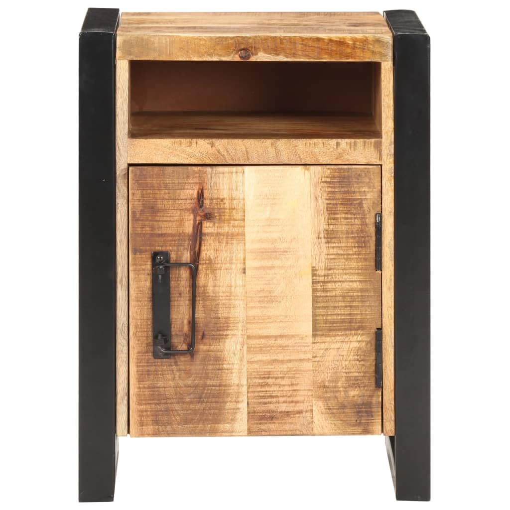 KGFHERENB Bedside Cabinet, Solid Mango Wood Nightstand with Storage Door, Industrial End Table with Metal Frame, Rustic Side Table for Bedroom and Small Spaces, Brown, 15.7 x 13.8 x 21.7 in