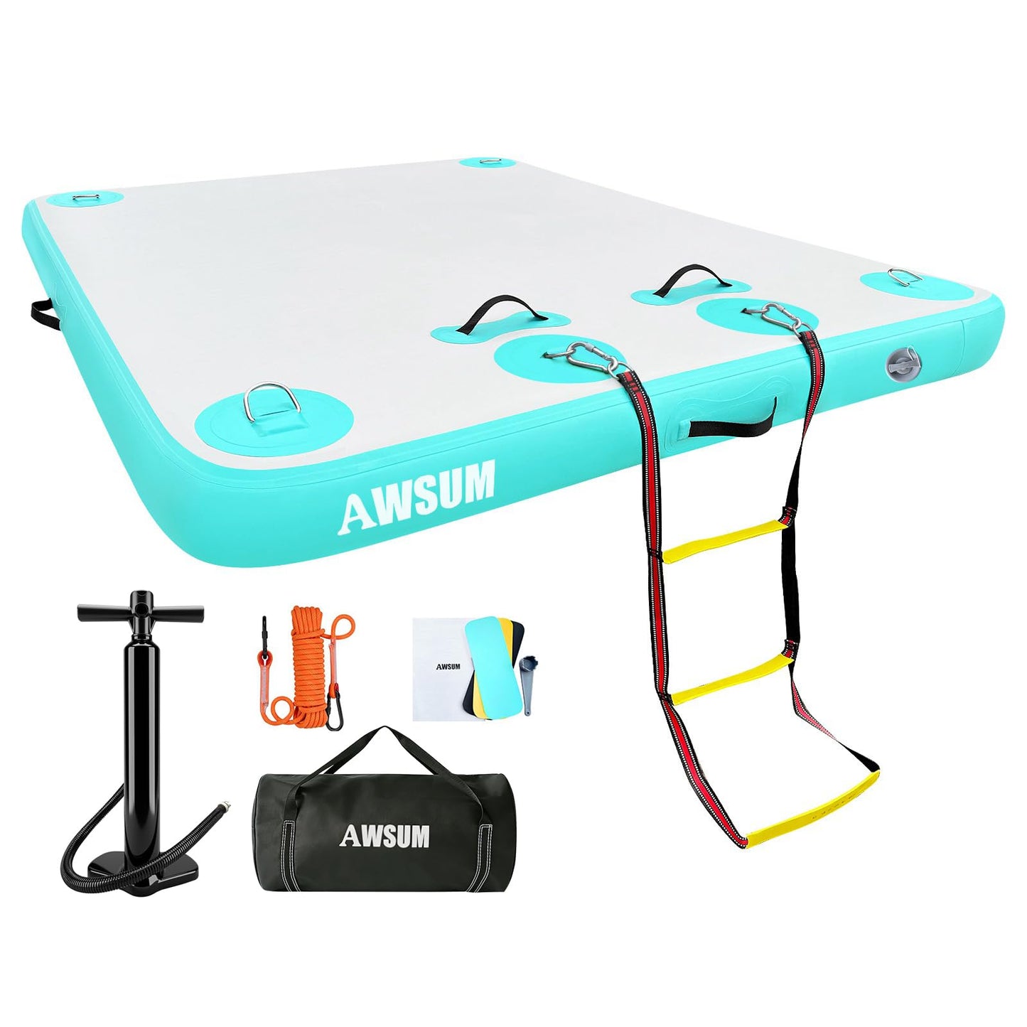 AWSUM Inflatable Floating Dock 8ft – Heavy Duty Floating Platform with Non-Slip Surface for Lake, Beach & Ocean, Inflatable Water Mat Island Raft