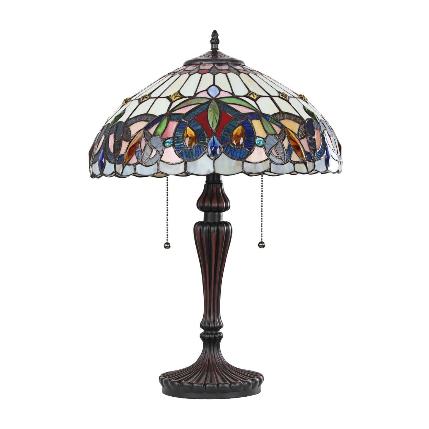Chloe Lighting Tiffany-Style Table Lamp, Multicolor Glass, 16in  Wide, Model CH3T353BV16-TL2, Dark Bronze Finish