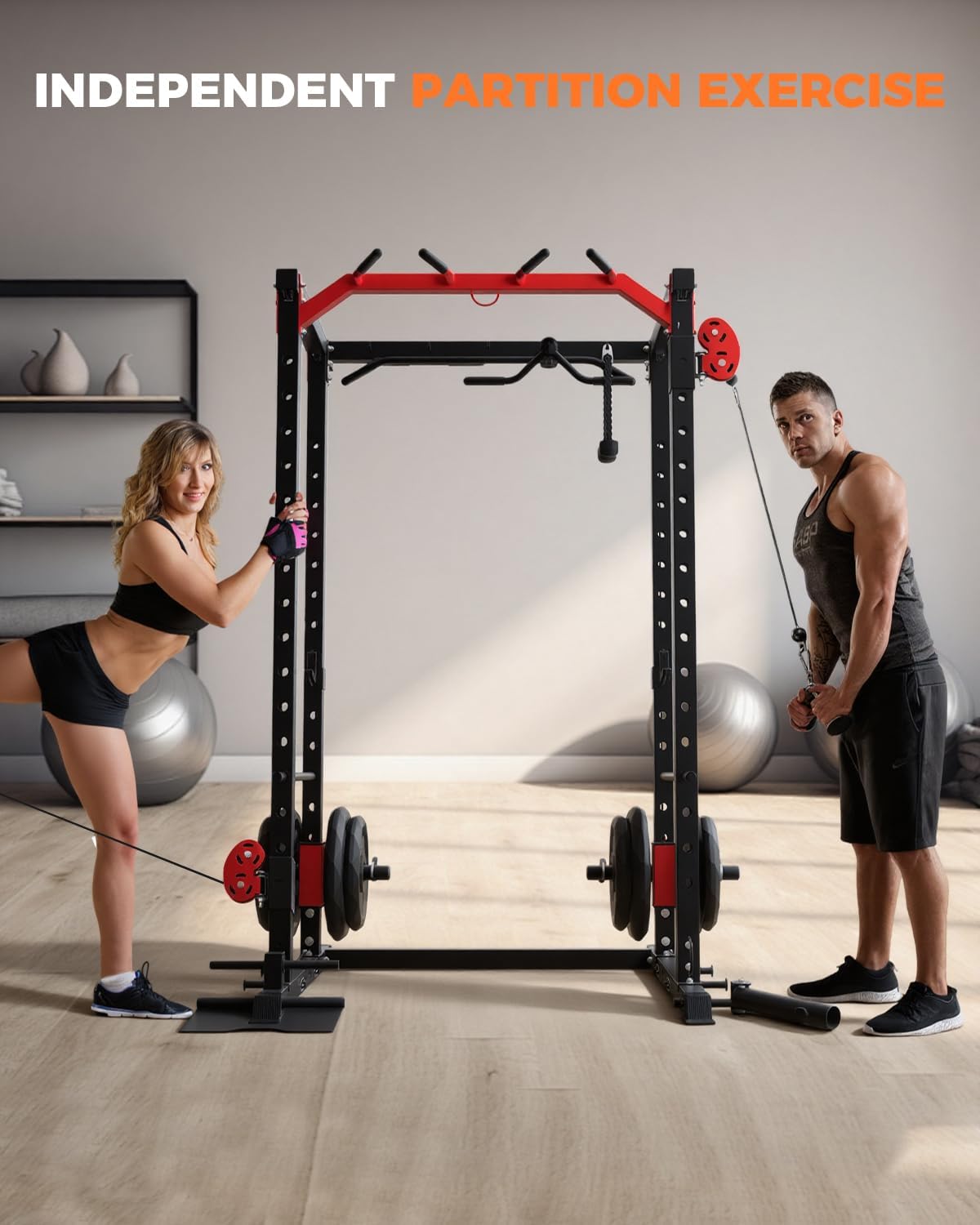 Power Cage for Home Gym, 2000LBS Power Rack with Cable Crossover and Dual Independent Pulley System, Squat Rack with LAT Pull Down System, Workout Cage for for Full Body Training