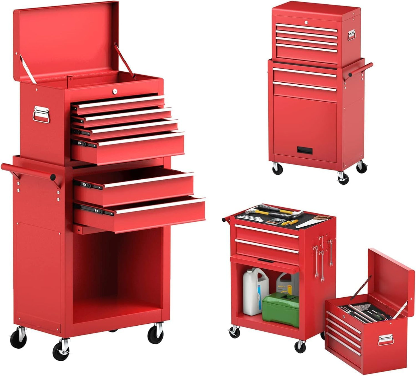 6-Drawer Tool Chest Cabinet with Wheels, Rolling Metal Tool Cart with Sliding Drawers and Protective Liner for Garage, Workshop,Red